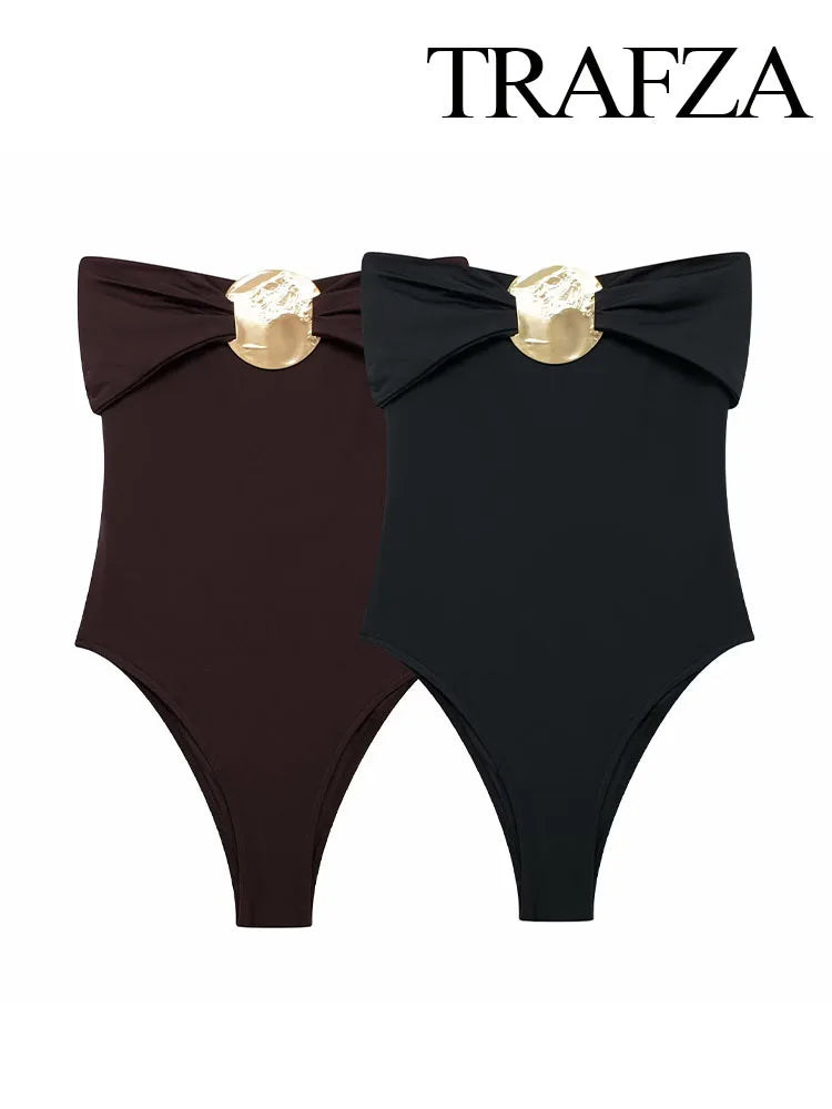 Sexy Metallic Sleeveless Jumpsuit – Women's Backless Pleated Outfit for Summer Beach & Party Wear