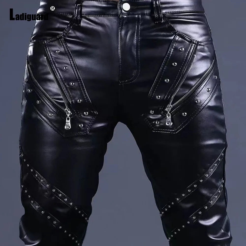 Men’s PU Leather Slim Rock Pants