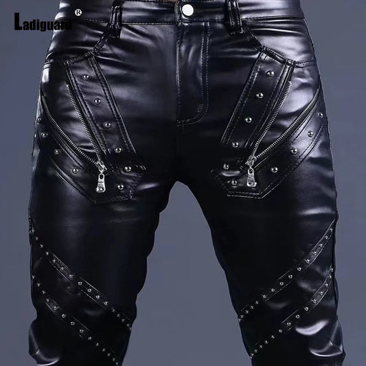 Men’s PU Leather Slim Rock Pants