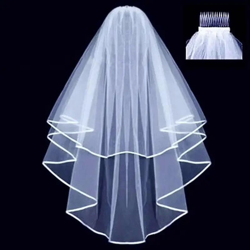 Simple Ribbon Edge Tulle Wedding Veil – Soft Comb Wedding Accessory