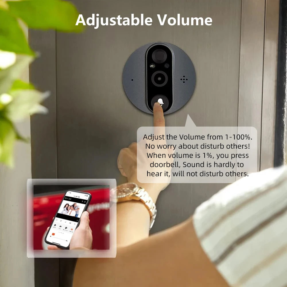 3MP Tuya Smart WiFi Doorbell – 1080P Eye Peephole Camera, PIR Motion Detector, 5000mAh Battery, Alexa & Google Compatible