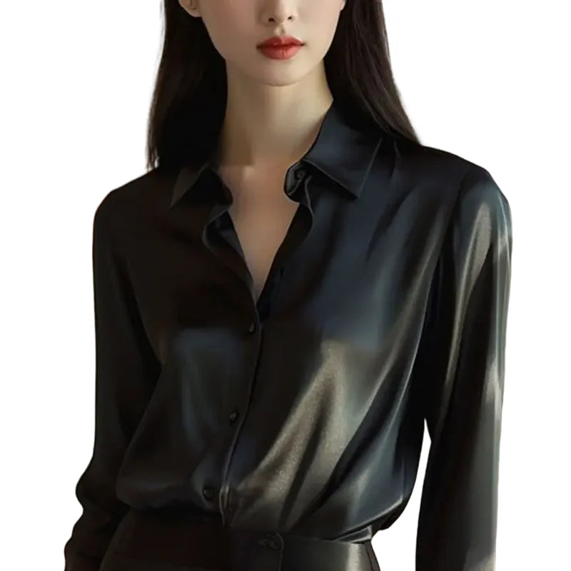 Elegant Polo-Neck Blouse – Button-Up, Long Sleeve