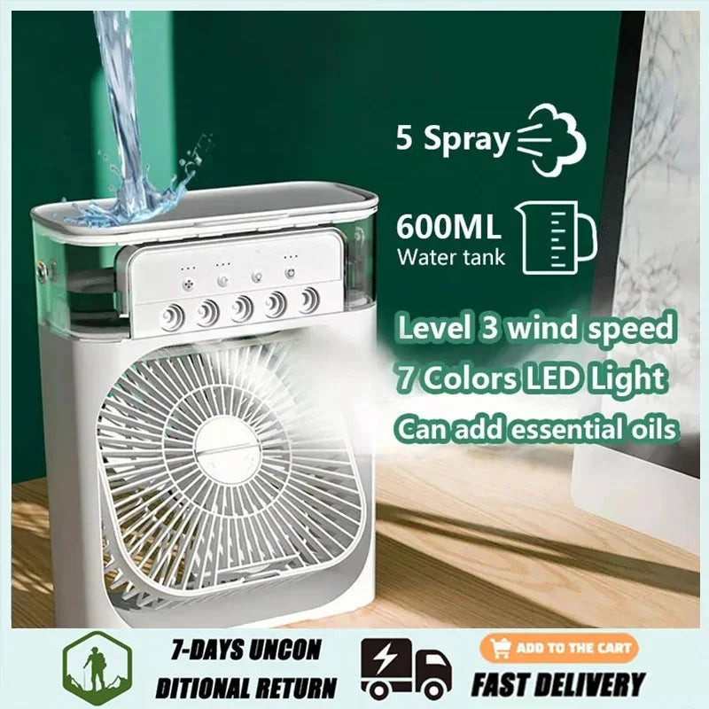 3-in-1 Portable Air Cooler – Fan, Humidifier & LED Night Light for Home, Compact Air Conditioner for Cooling & Air Adjustment