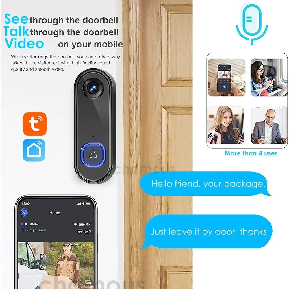 TUYA Smart Wireless Video Doorbell – 1080P Camera, AC Powered, IP65 Waterproof, Alexa & Google Home Compatible