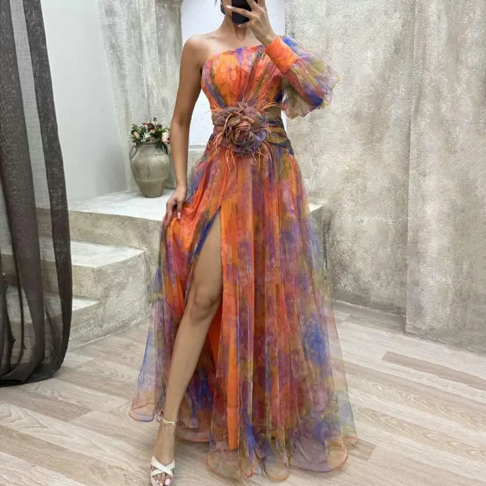 Women’s One-Shoulder Tie-Dye Gown