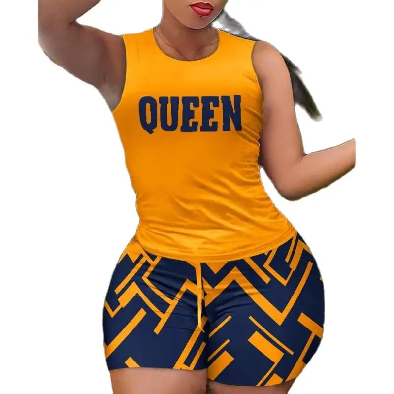 Women's Quick-Dry Two-Piece Set – Summer 2025 Casual Printed T-Shirt & Hot Pants for Sports & Fitness