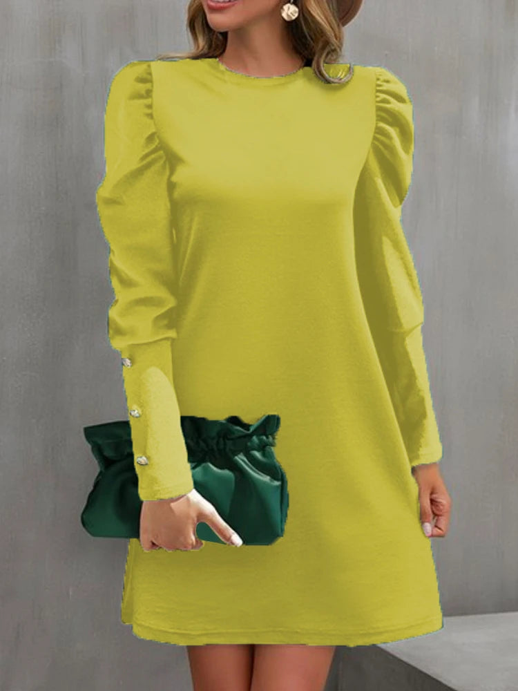 Elegant Autumn A-Line Midi Dress – Casual Loose Long Sleeve Black Dress for Women