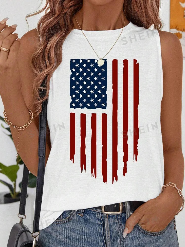 Rock Hip Hop Print Women's Crew Neck Tank Top - Summer Street Fashion