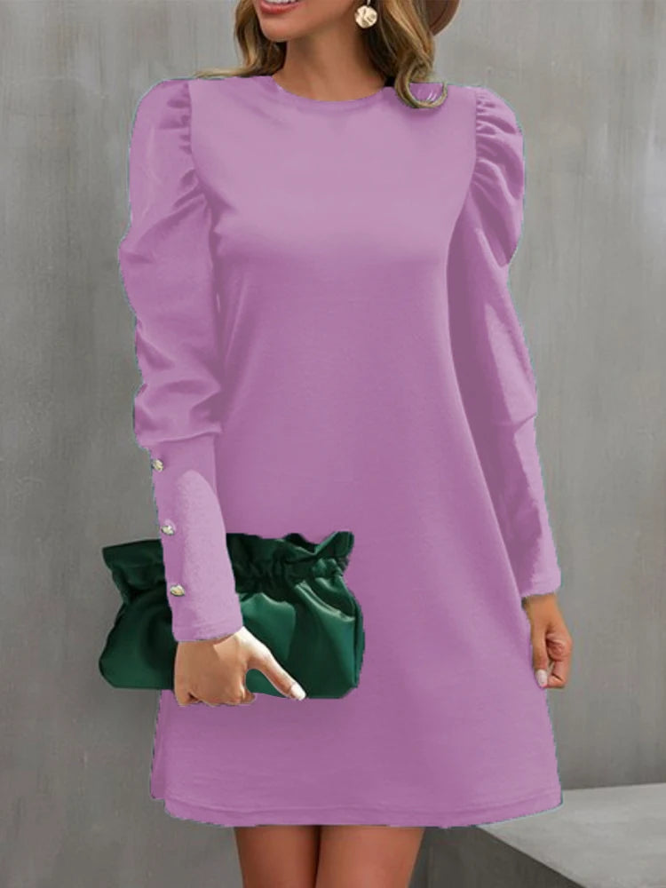 Elegant Autumn A-Line Midi Dress – Casual Loose Long Sleeve Black Dress for Women