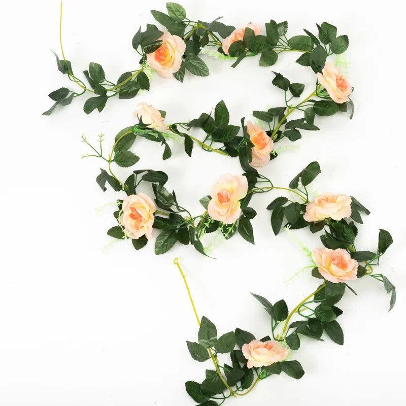 Artificial Rose Garland Vine – Silk Hanging Flowers with Leaves for Wedding, Wall & Home Decoration