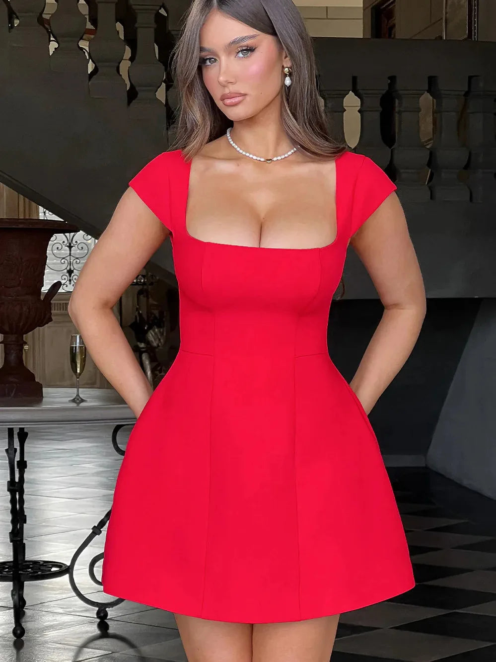 Articat Elegant Square Neck Bodycon Dress