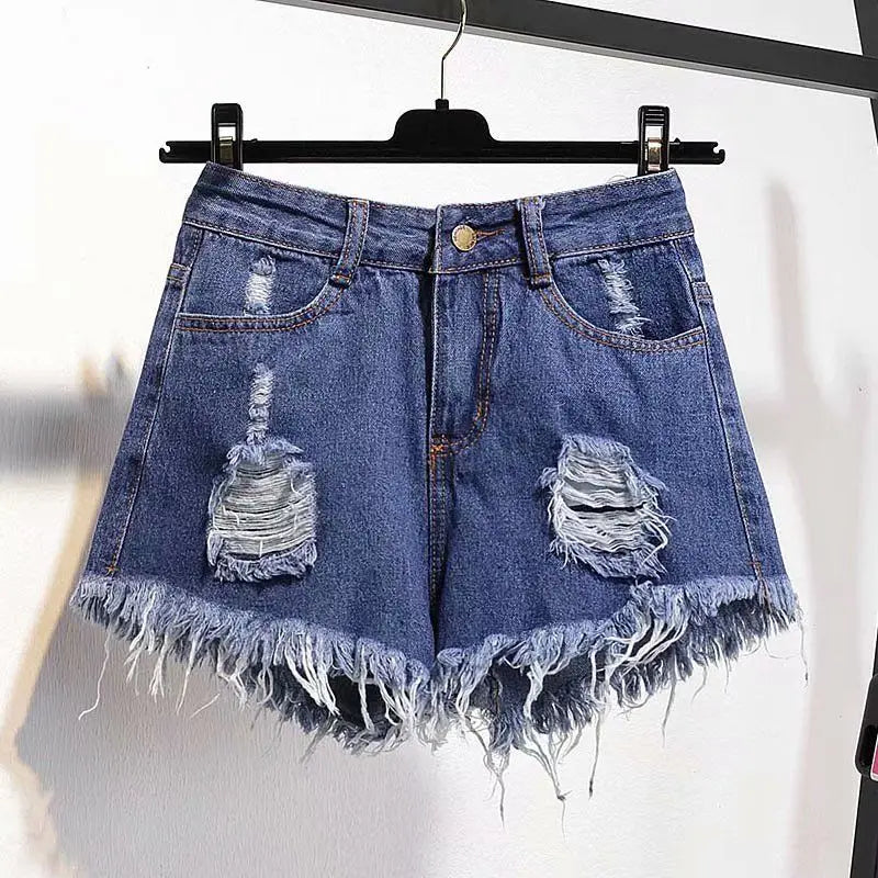 High-Waist Ruffled Denim Shorts – Loose A-Line Fit