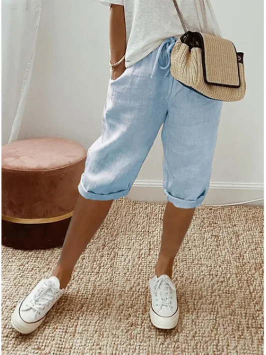 2024 Summer Women's Solid Color Elastic Waist Pocket Shorts