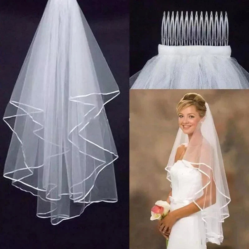 Simple Ribbon Edge Tulle Wedding Veil – Soft Comb Wedding Accessory