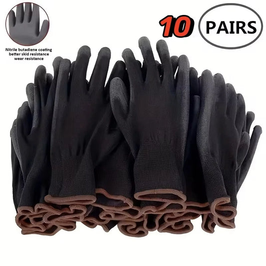 Durable Safety Gloves – 10 Pairs, Anti-Slip, Wear-Resistant, ESD Protection for Gardening & Woodworking