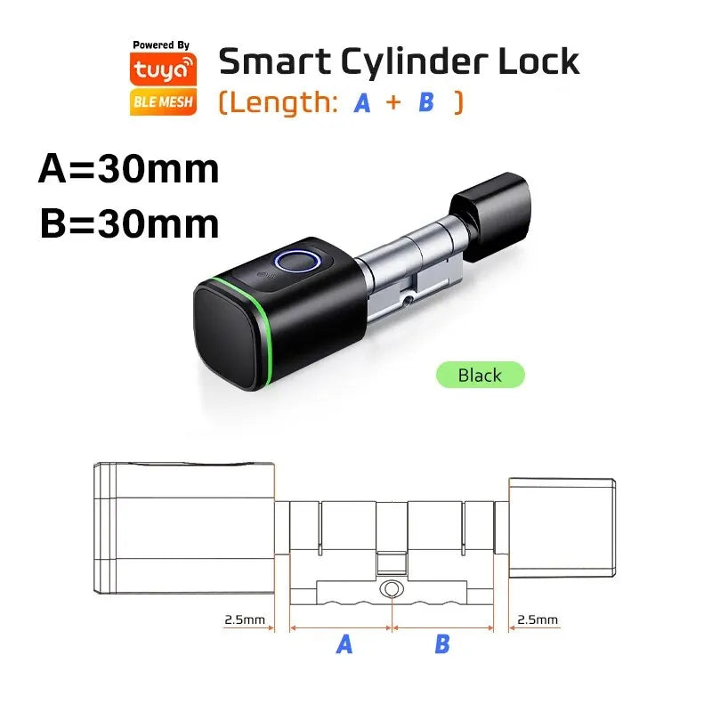 Smart Cylinder Lock with Tuya Bluetooth | Fingerprint & 13.56MHz IC Card | Includes CR123A Battery | Easy Installation | Replace S1