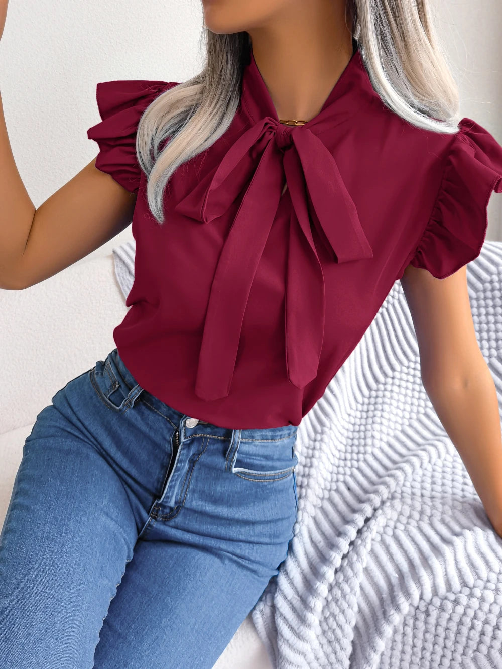 Chiffon Ruffle Bow Blouse
