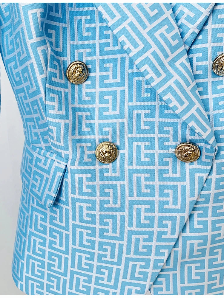 2024 High Street Women's Double Breasted Lion Button Jacquard Blazer