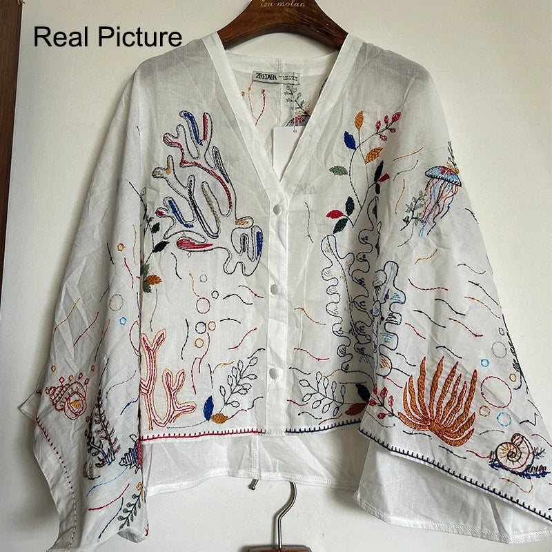 New Women’s Pleated Embroidered Top and Skirt Set