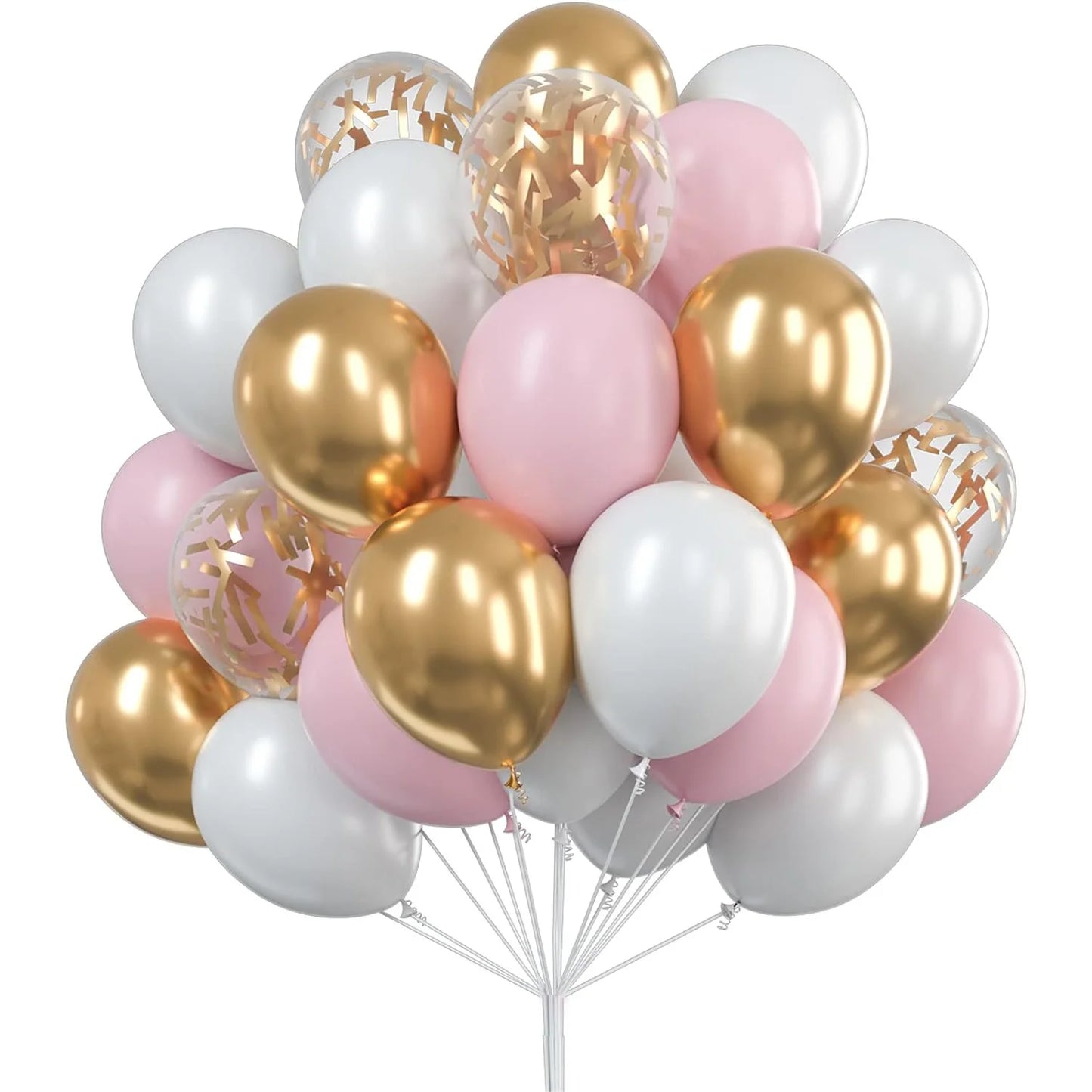 Metallic Gold & Pearl White Balloons – 12" Latex and Confetti Balloons for Party & Wedding Decor 30pcs