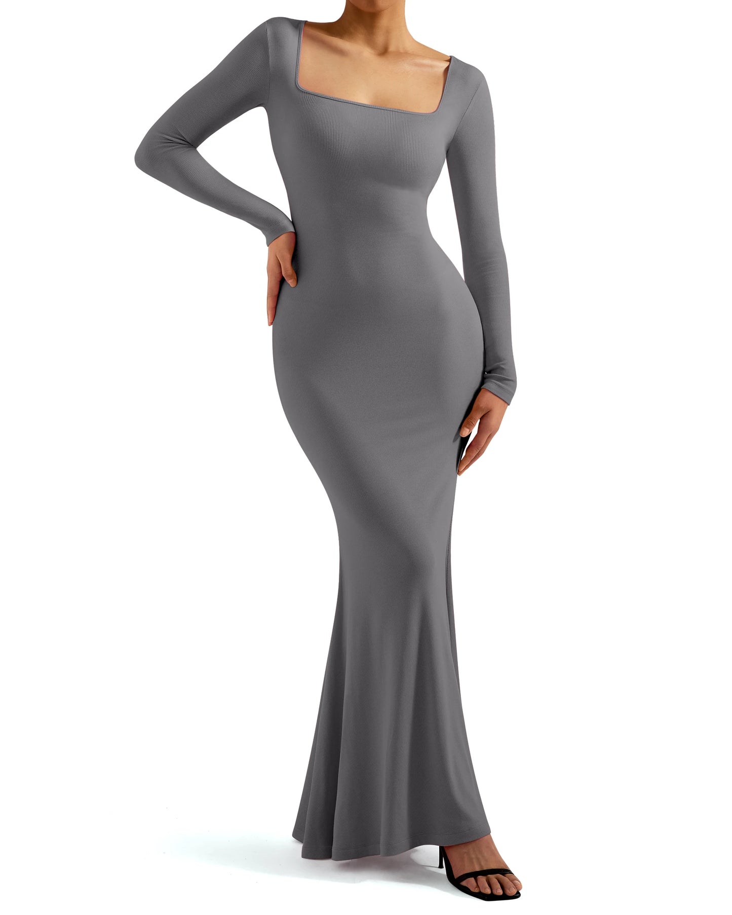 Black Long Sleeve Bodycon Dress – XL Size Stretchy Knit Fashion Party Dress for Women