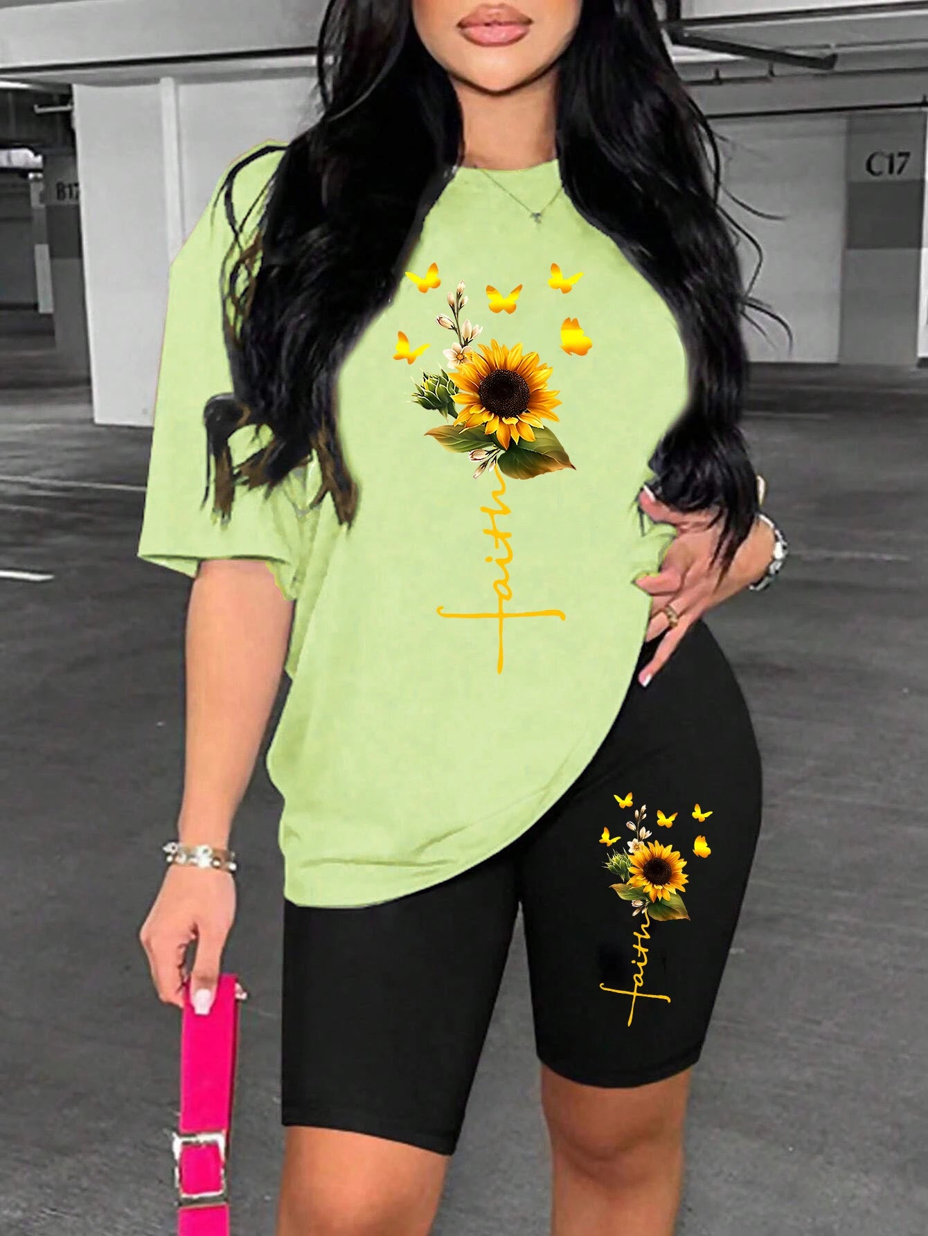 Sunflower Butterfly Two-Piece Set – Printed Tee & Shorts