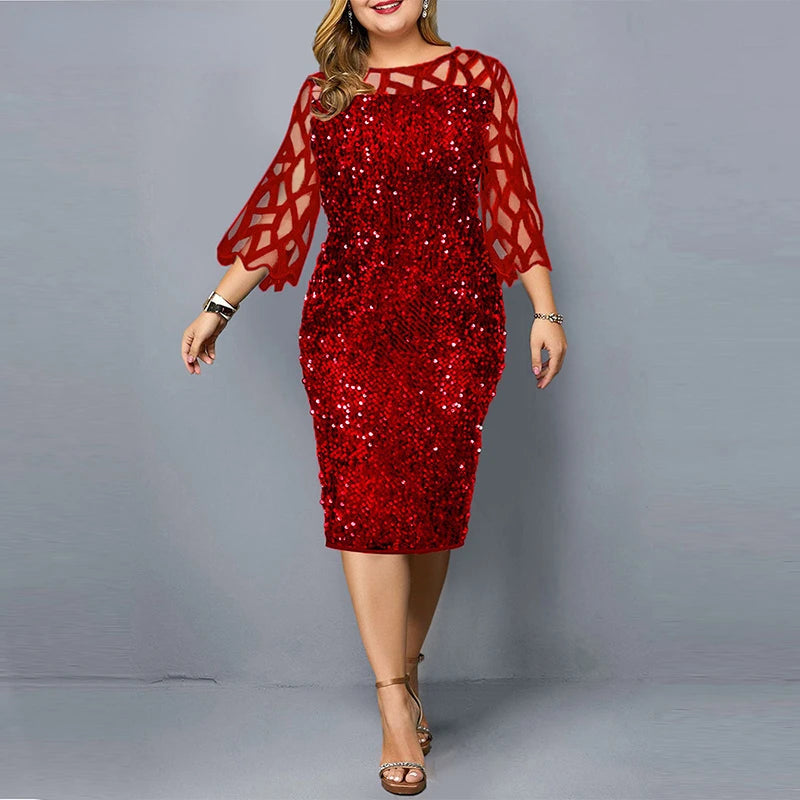 Elegant Plus Size Sequin Midi Dress