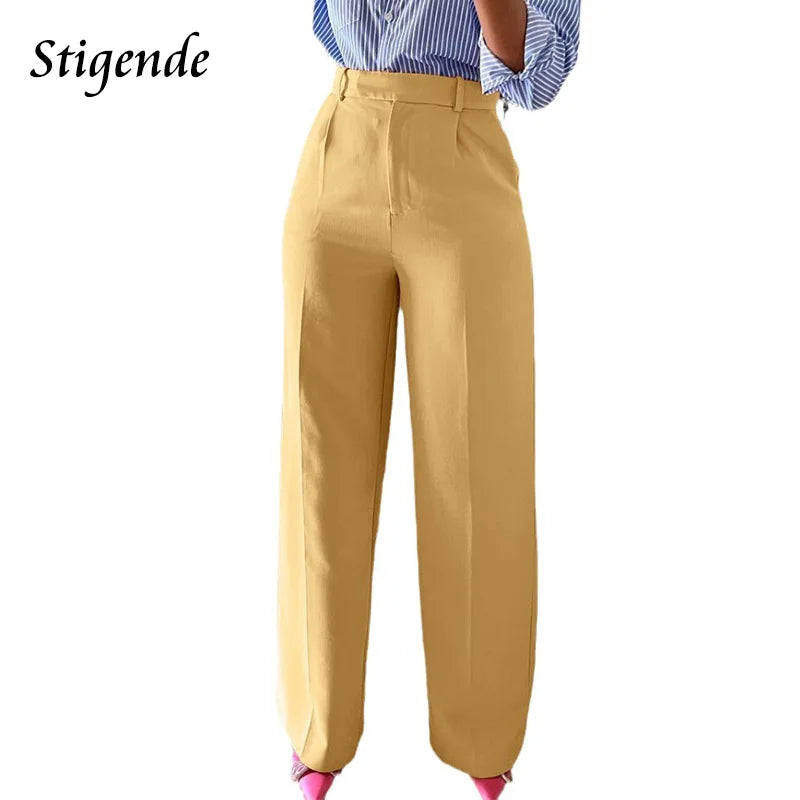Wide-Leg Straight Dress Pants – Women's Loose Fit Mid-Waist Trousers for Office & Business Casual Wear