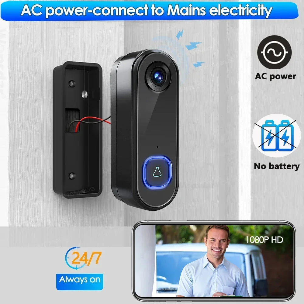 TUYA Smart Wireless Video Doorbell – 1080P Camera, AC Powered, IP65 Waterproof, Alexa & Google Home Compatible
