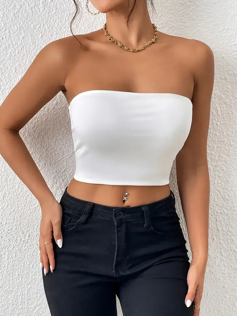 Strapless Tight-Fit Crop Top – High Elasticity & Sexy Style
