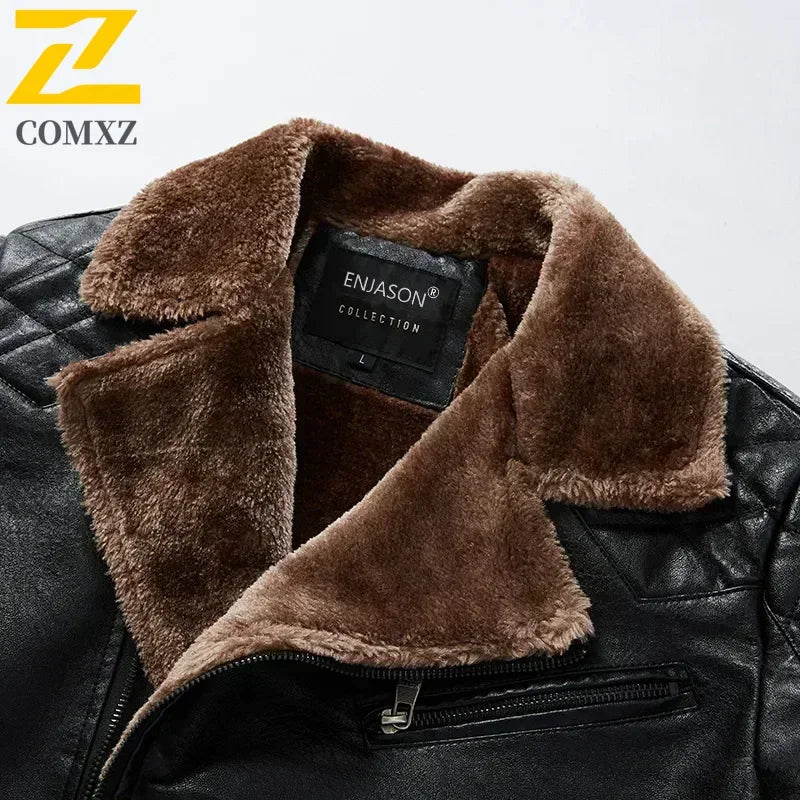 “Men’s Winter PU Leather Fur-Collar Jacket”