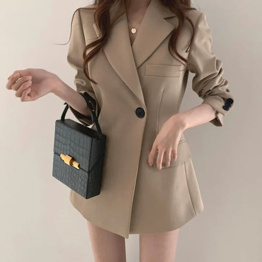 Casual Blazer Coat – Single Button, Long Sleeve, Elegant Fit