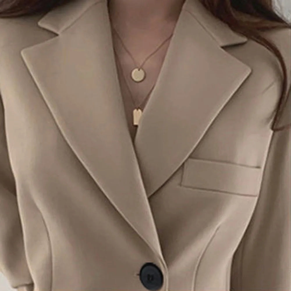 Casual Blazer Coat – Single Button, Long Sleeve, Elegant Fit