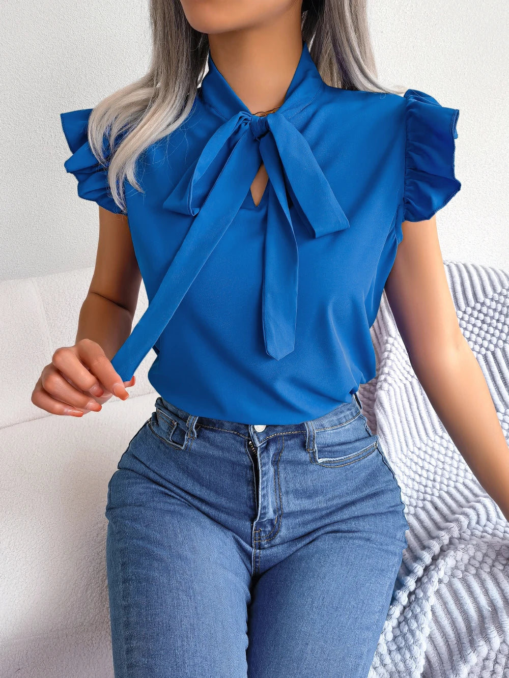Chiffon Ruffle Bow Blouse
