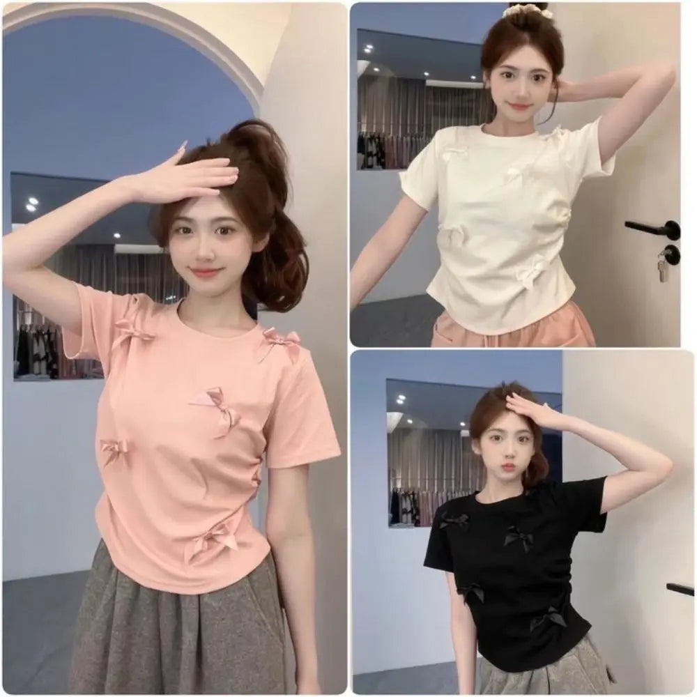 Elegant Ballet Bowknot T-Shirt - Japanese Style Crop Top