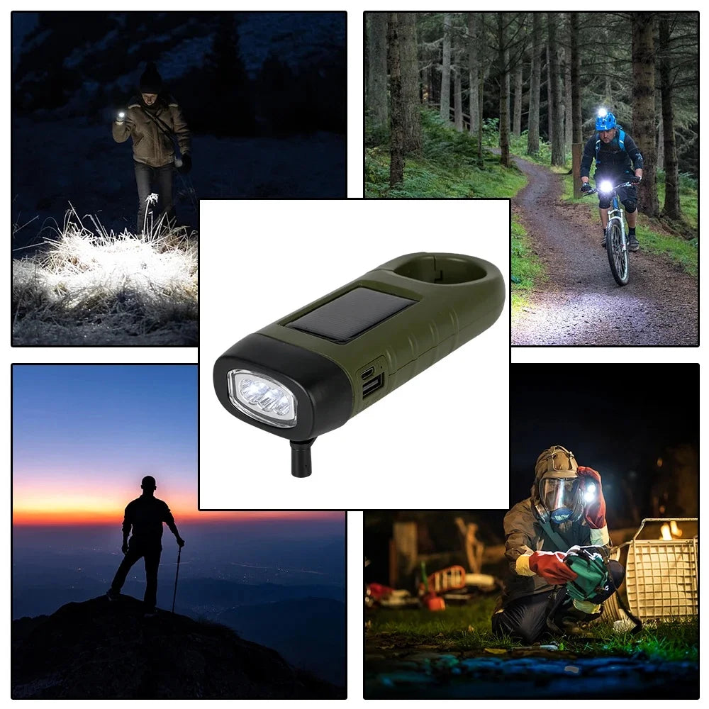 SolarCrank LED Flashlight – Hand Crank & Solar Powered Rechargeable Survival Torch for Outdoor Activities