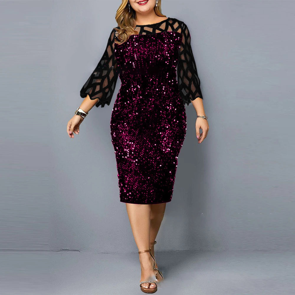 Elegant Plus Size Sequin Midi Dress