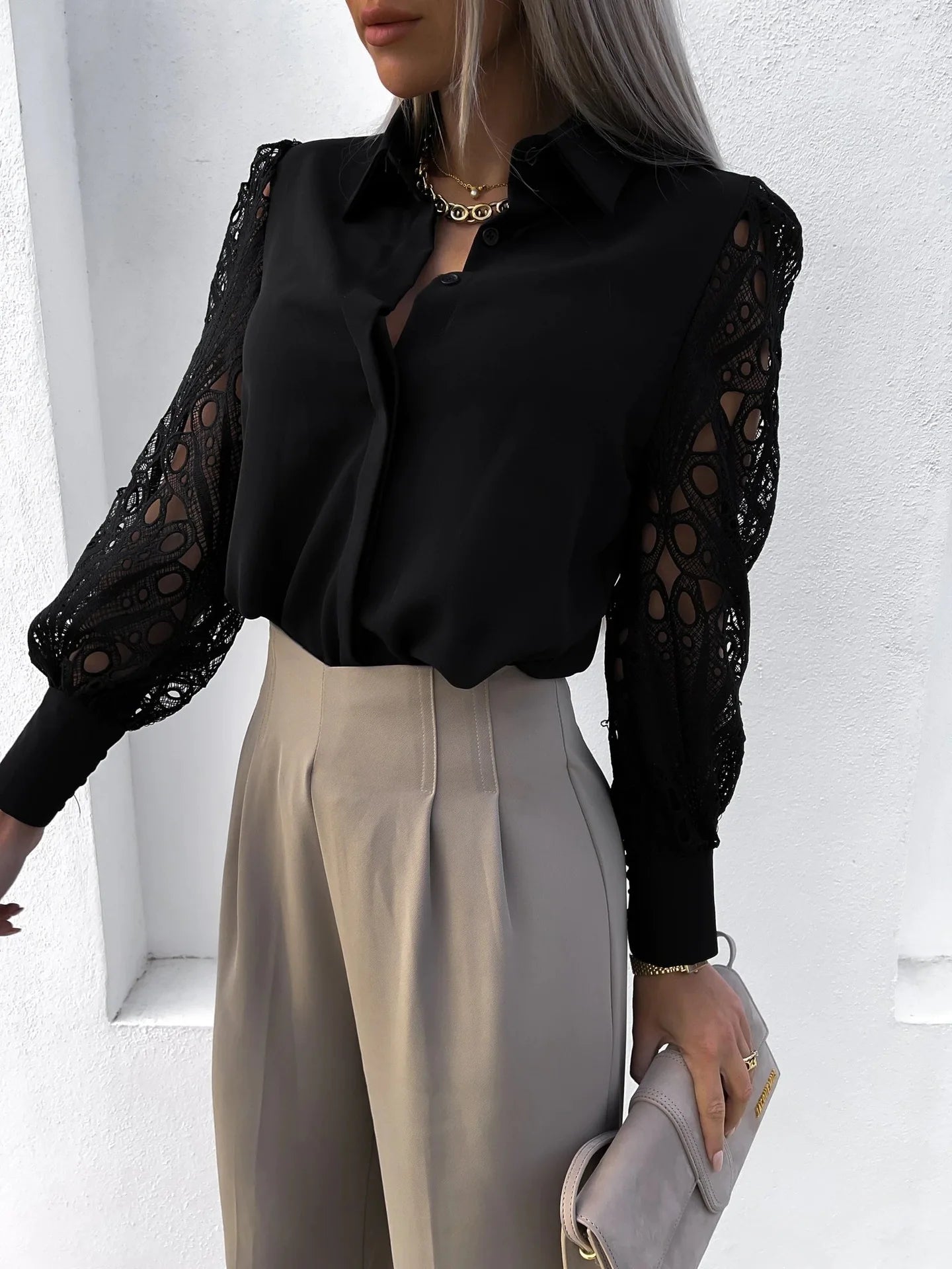 Elegant Chiffon V-Neck Long Sleeve Blouse