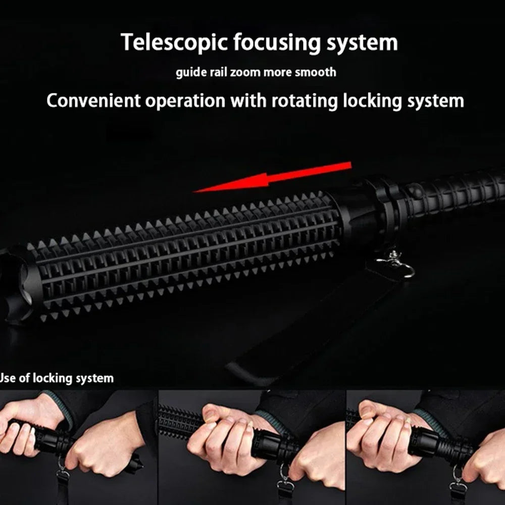 Super Bright Tactical Baseball Bat LED Flashlight - Focusable Zoomable Self-Defense Mace Light & Emergency Torch