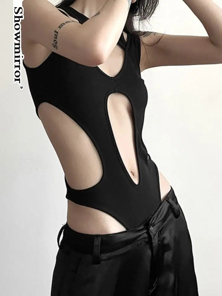 Gothic Y2K Sexy Hollow Out Patchwork Bodysuit Top