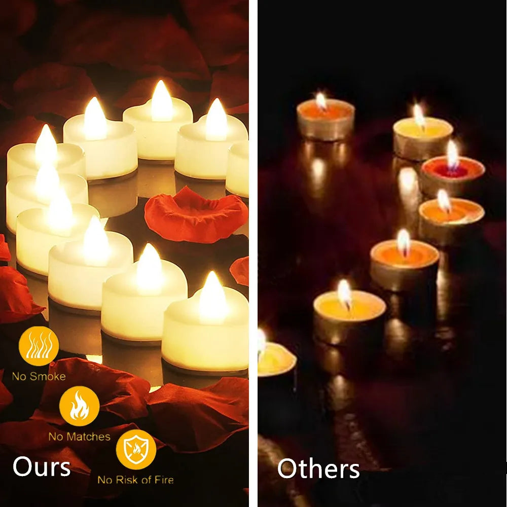 Heart-Shaped Flameless LED Tealight Candles – Battery-Powered Lights for Home, Wedding & Christmas Decor 24pcs