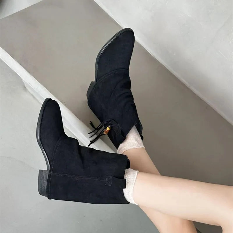 Chic Suede Tassel Ankle Boots