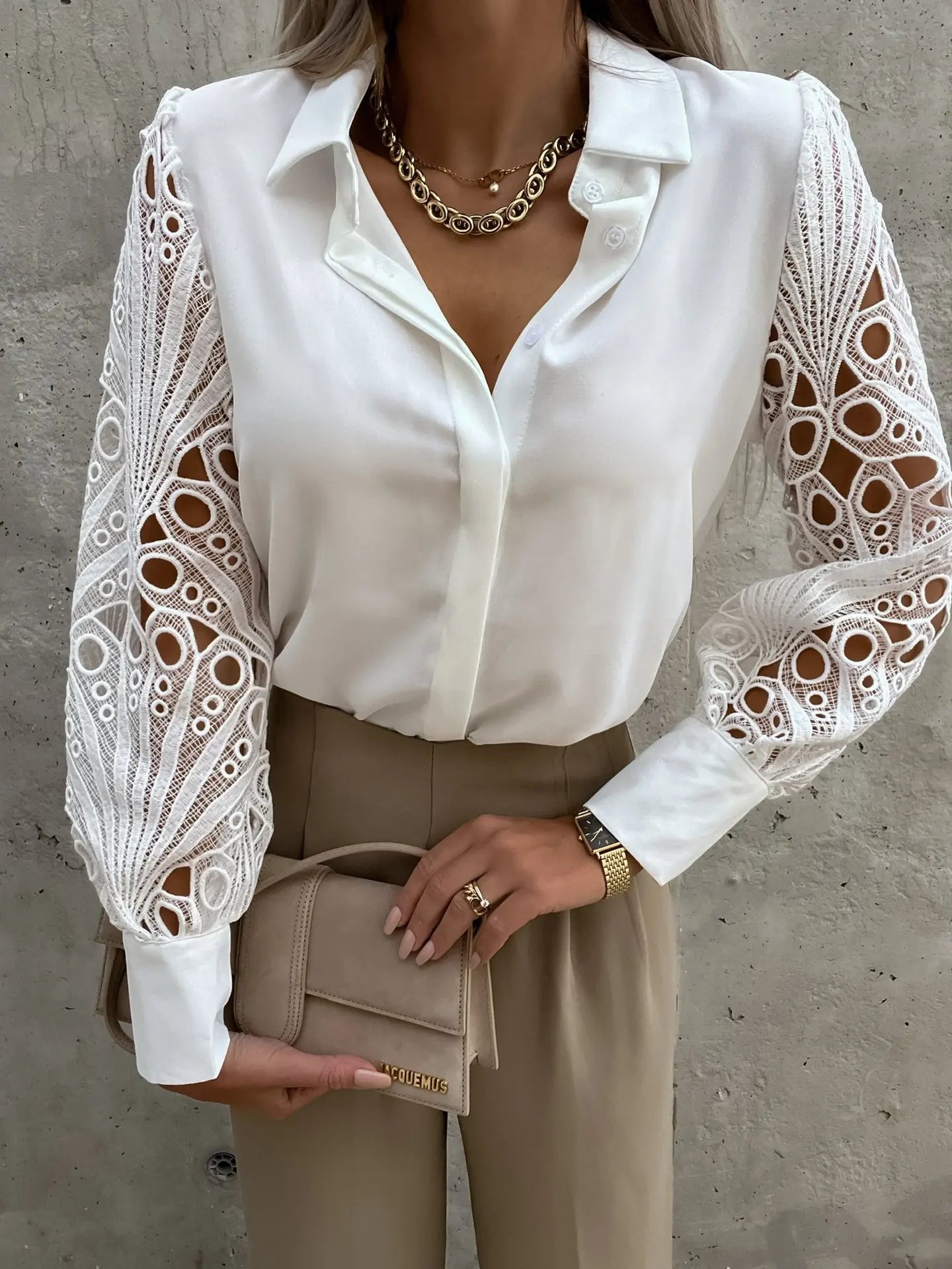 Elegant Chiffon V-Neck Long Sleeve Blouse