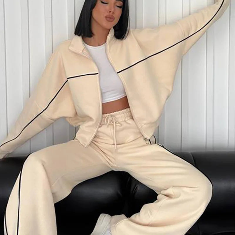 Women's 2-Piece Sweatsuit Set - Zip-Up Jacket & Jogger Sweatpants