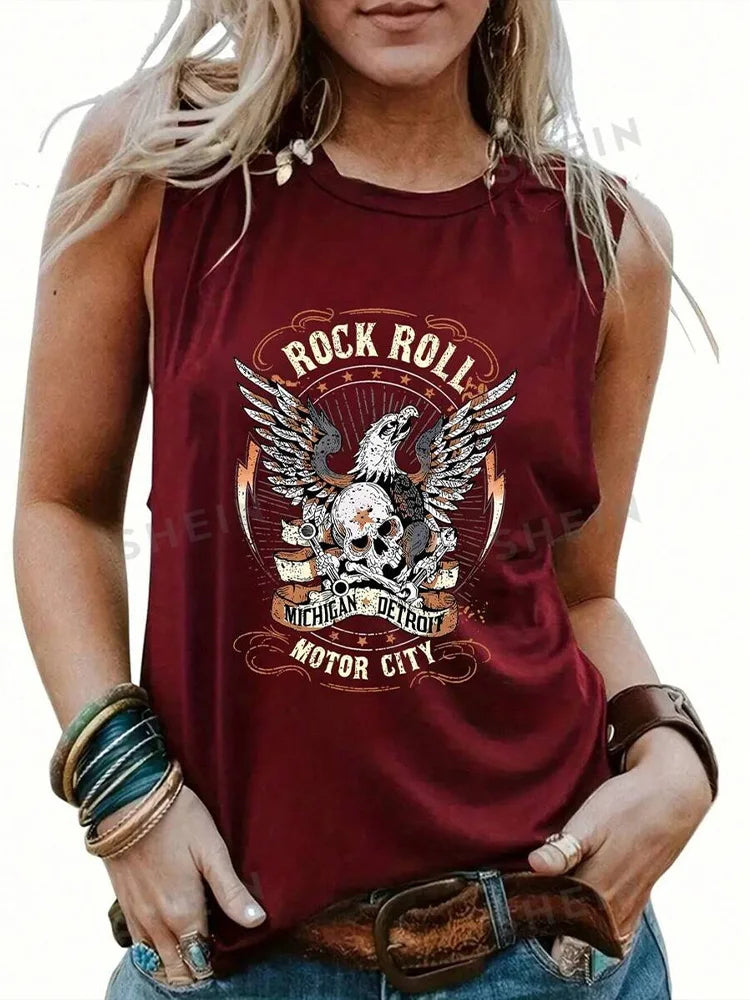 Rock Hip Hop Print Women's Crew Neck Tank Top - Summer Street Fashion