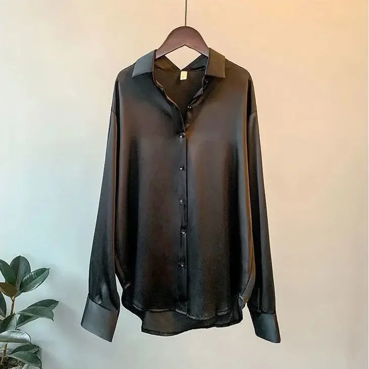 Autumn 2022 Womens Clothing Silk Shirt Vintage Blouse Women Sheer Top Women Long Sleeve Dress Shirt Plus Size Women Overshirt