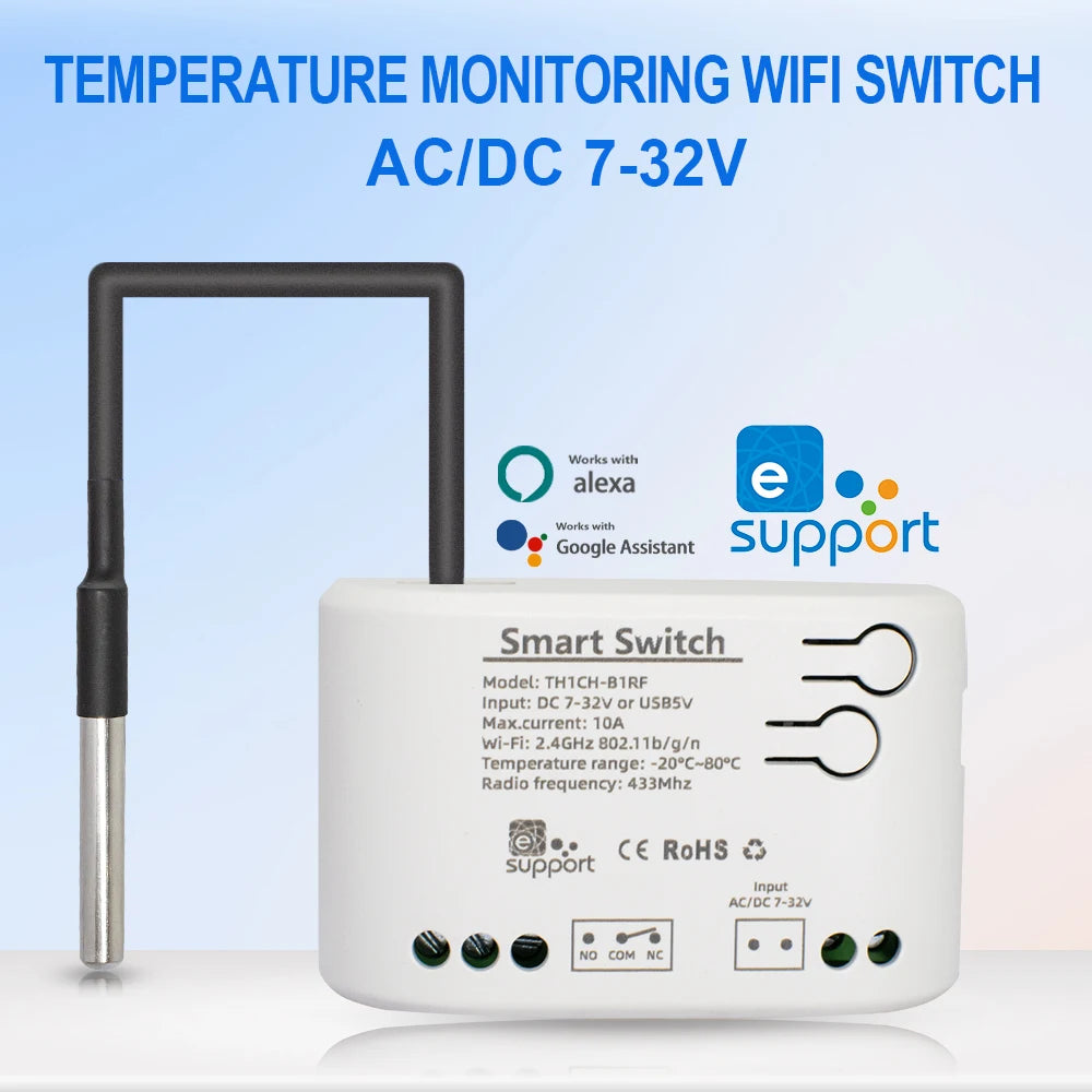 Smart WiFi Temperature & Humidity Controller 10A 2000W with Alexa & Google Home Compatibility