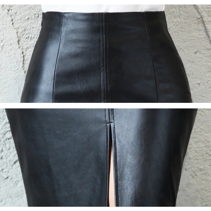 LuxeEdge Leather Midi Skirt