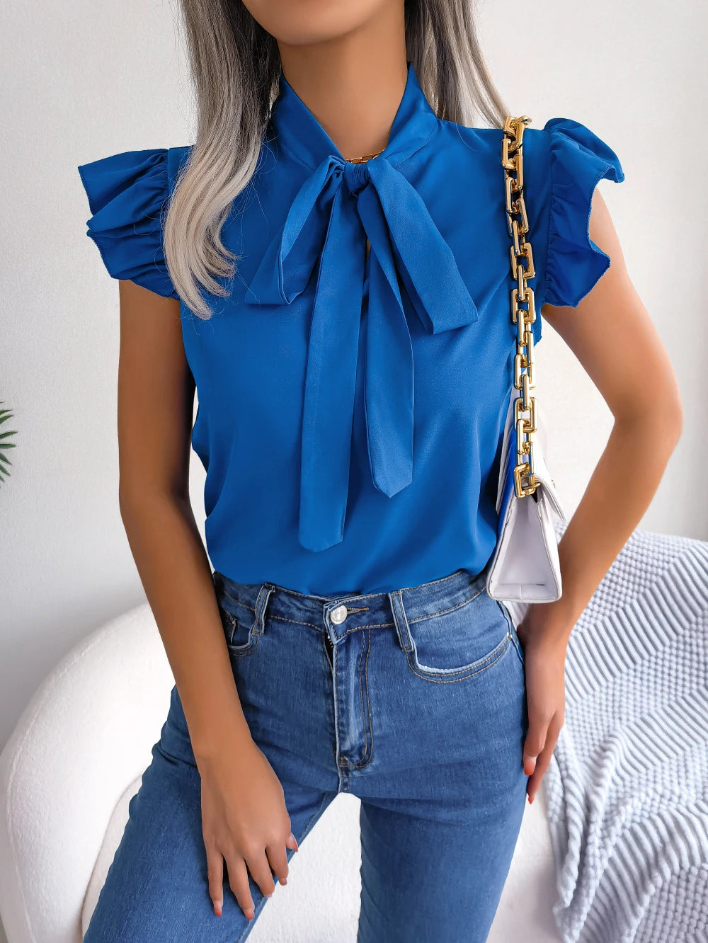 Chiffon Ruffle Bow Blouse