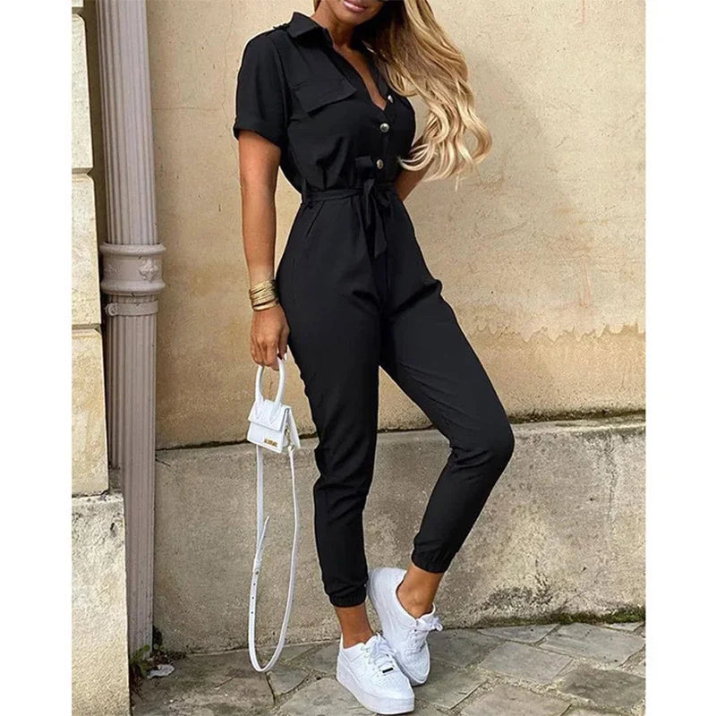 Monochrome Belted Jumpsuit – Workwear & Casual Fit